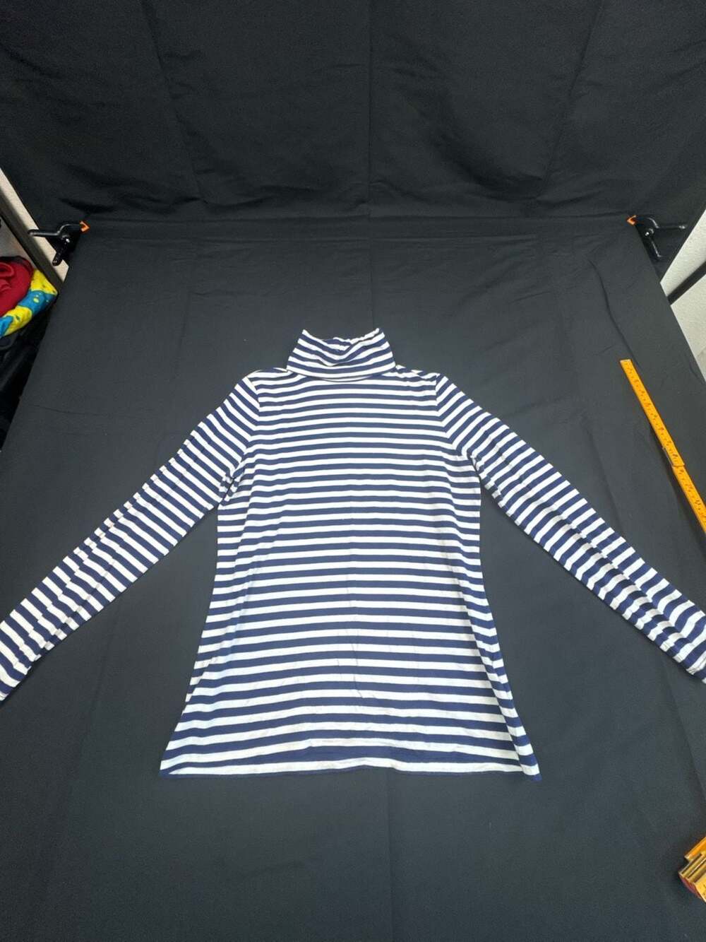 Lands End Blue and White Striped Fitted Turtleneck Long Sleeve Tee Size S 6-8